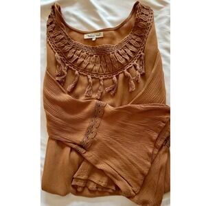 Indigo Soul Terracotta Boho Crochet Tassel Bell Sleeve Blouse Top 2XL